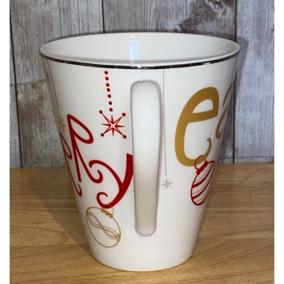 Lenox Eat Drink be Merry Holiday 12 oz Mug Red Gold & Silver White Mug Christmas - Picture 2 of 6